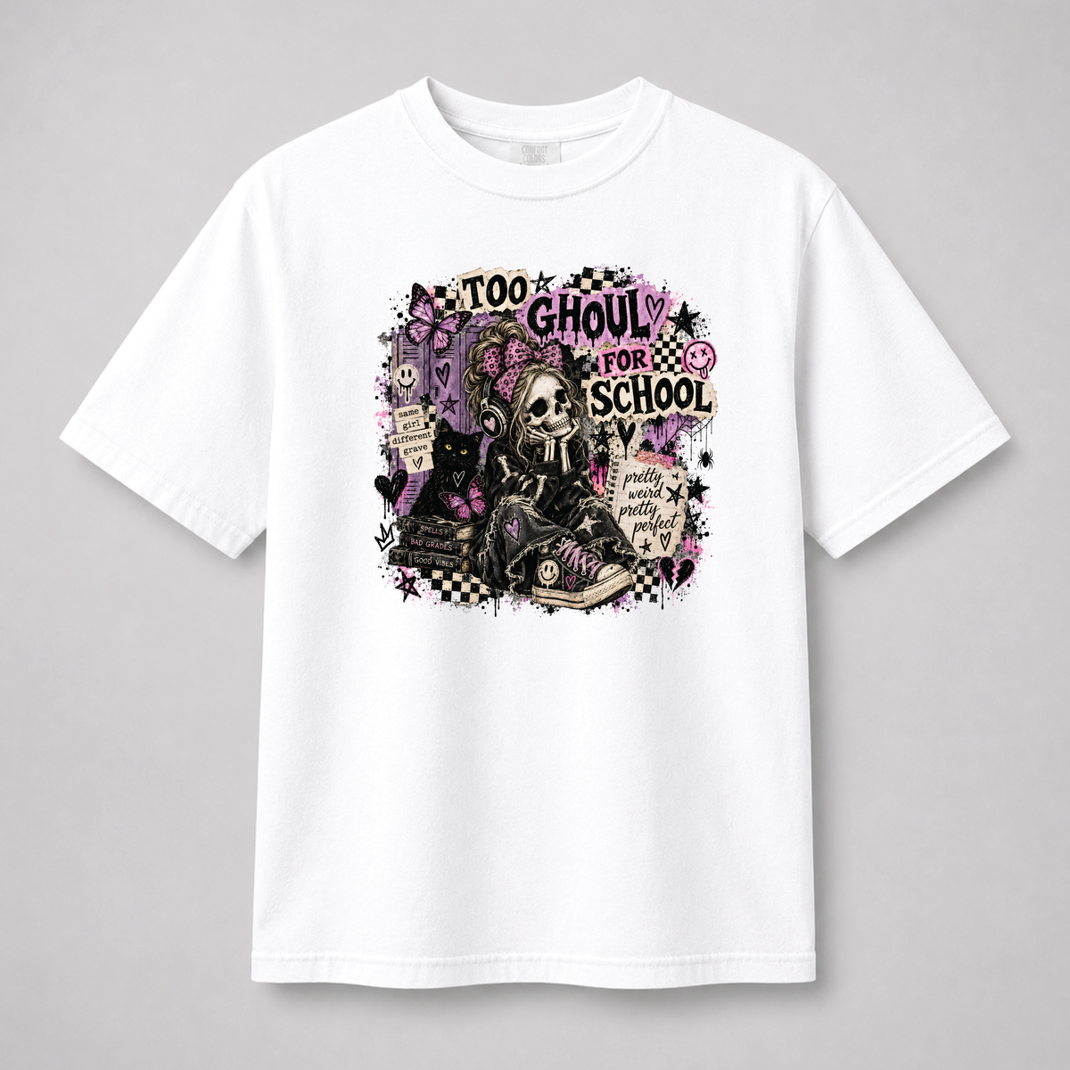 Too Ghouly for School Gothic Skeleton Girl Graphic Tee