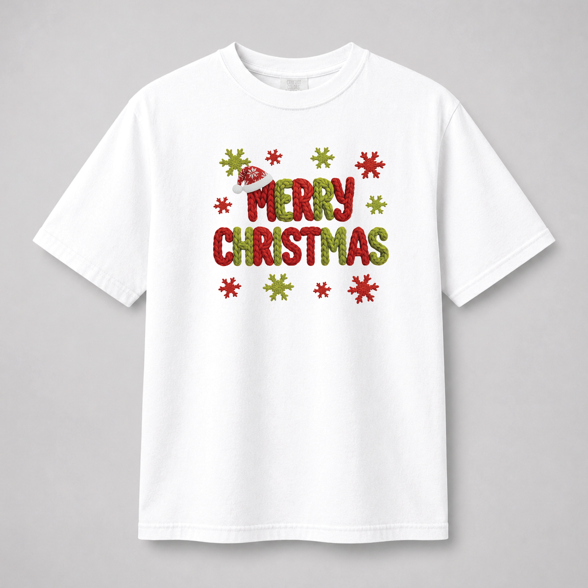 Merry Christmas Knitted Lettering Holiday Graphic Tee