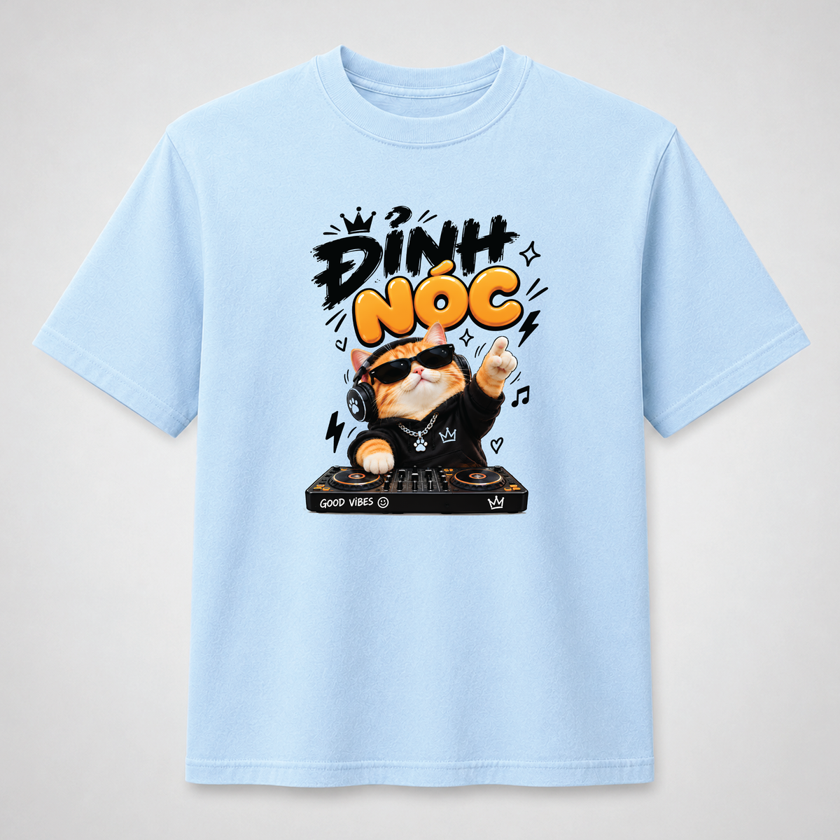 Đỉnh Nóc Retro DJ Cat Vietnamese Graphic Tee