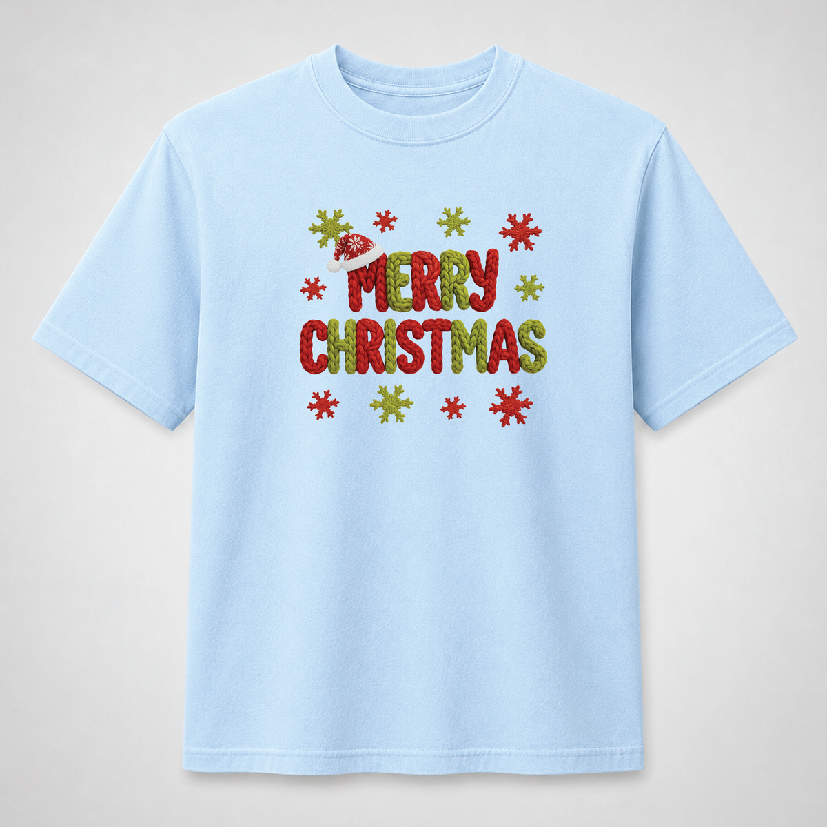 Merry Christmas Knitted Lettering Holiday Graphic Tee