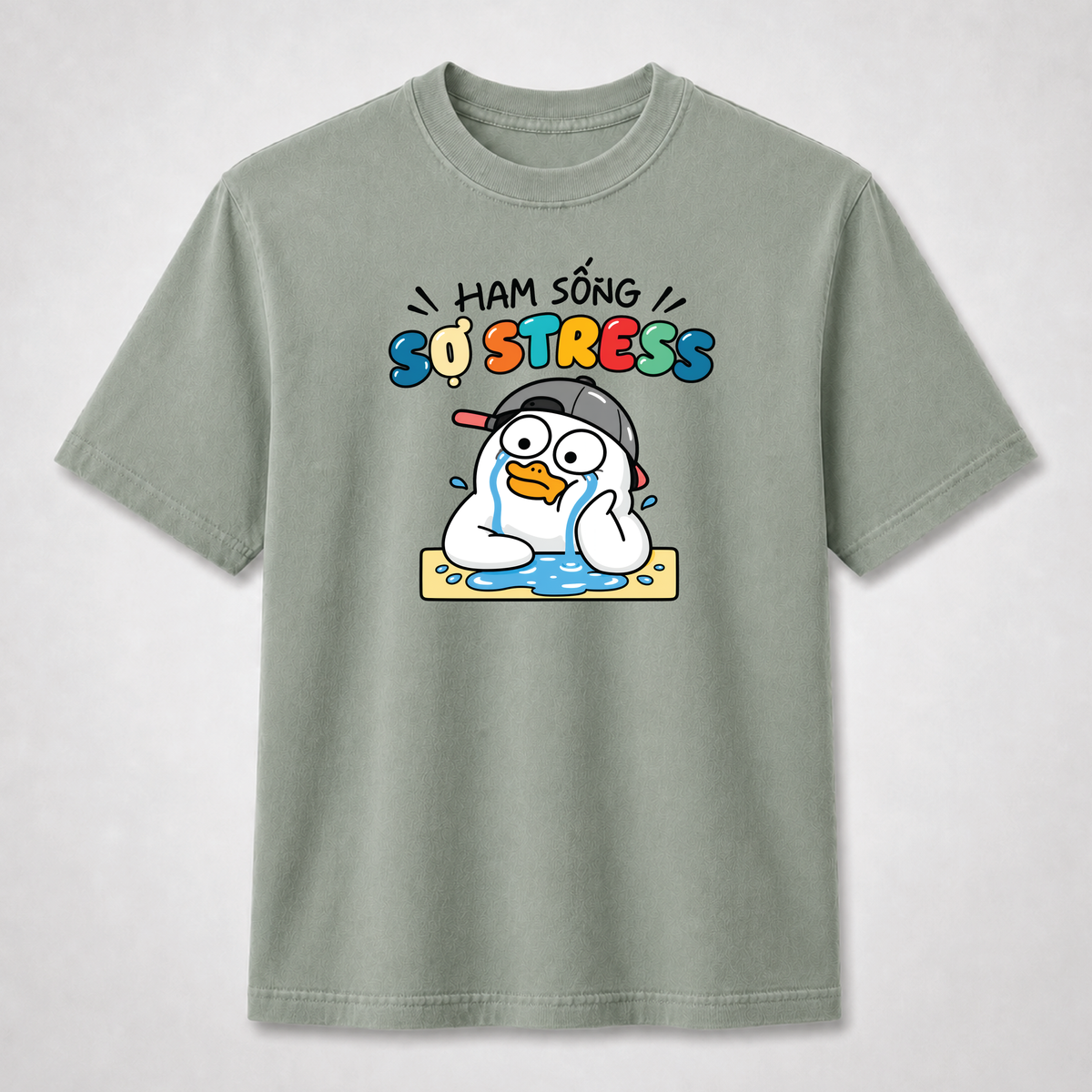 Ham Sống Sợ Stress Funny Crying Duck Graphic Tee
