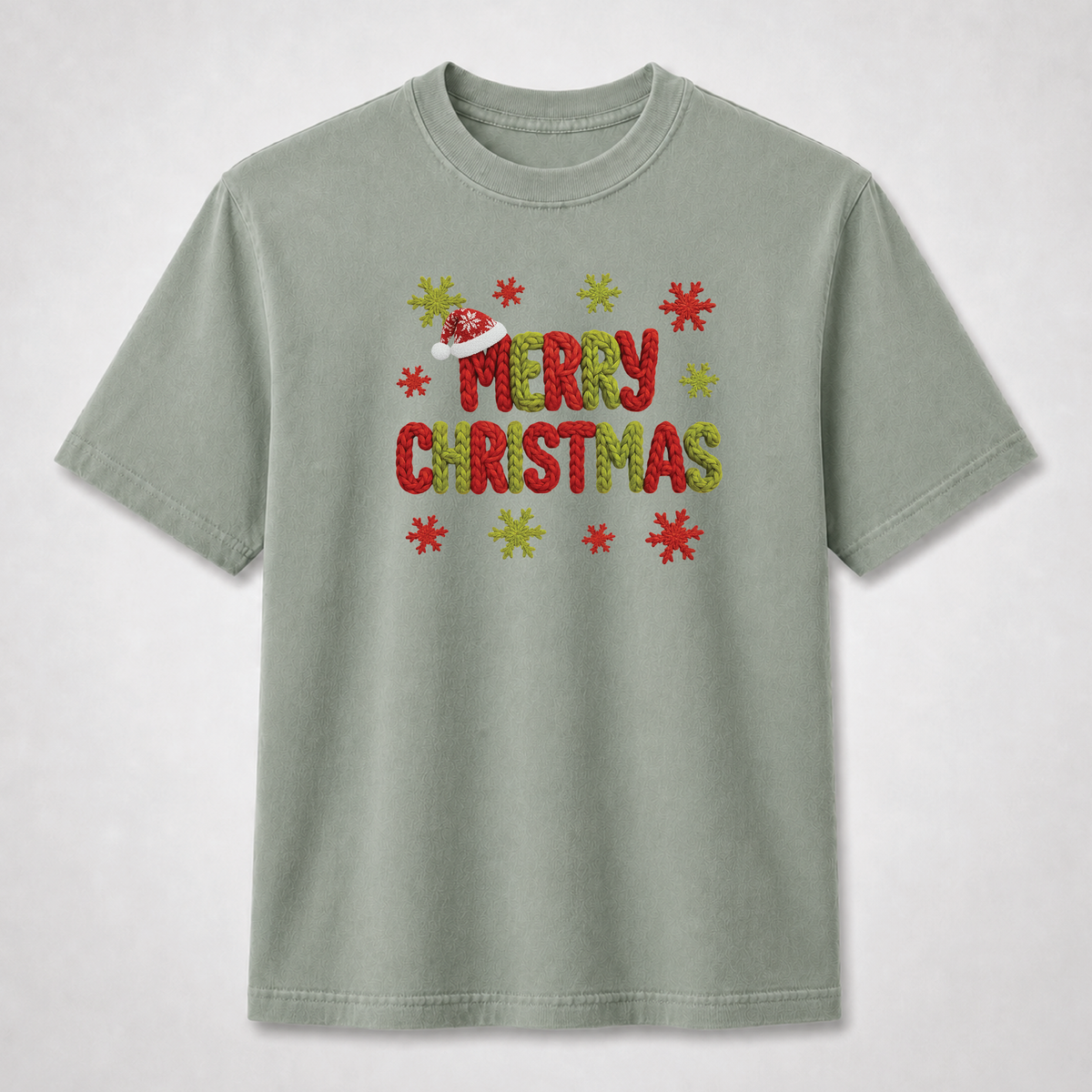 Merry Christmas Knitted Lettering Holiday Graphic Tee