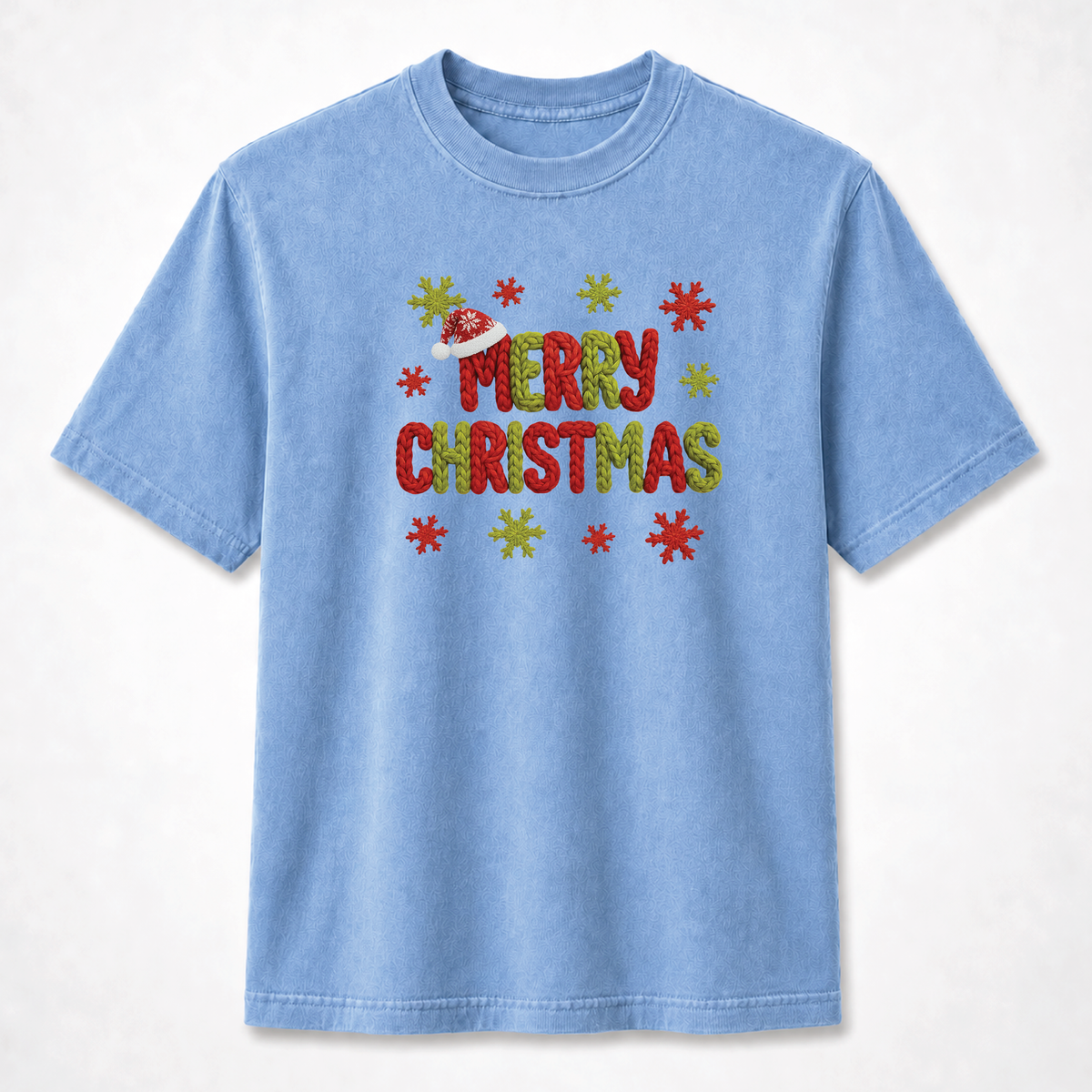 Merry Christmas Knitted Lettering Holiday Graphic Tee