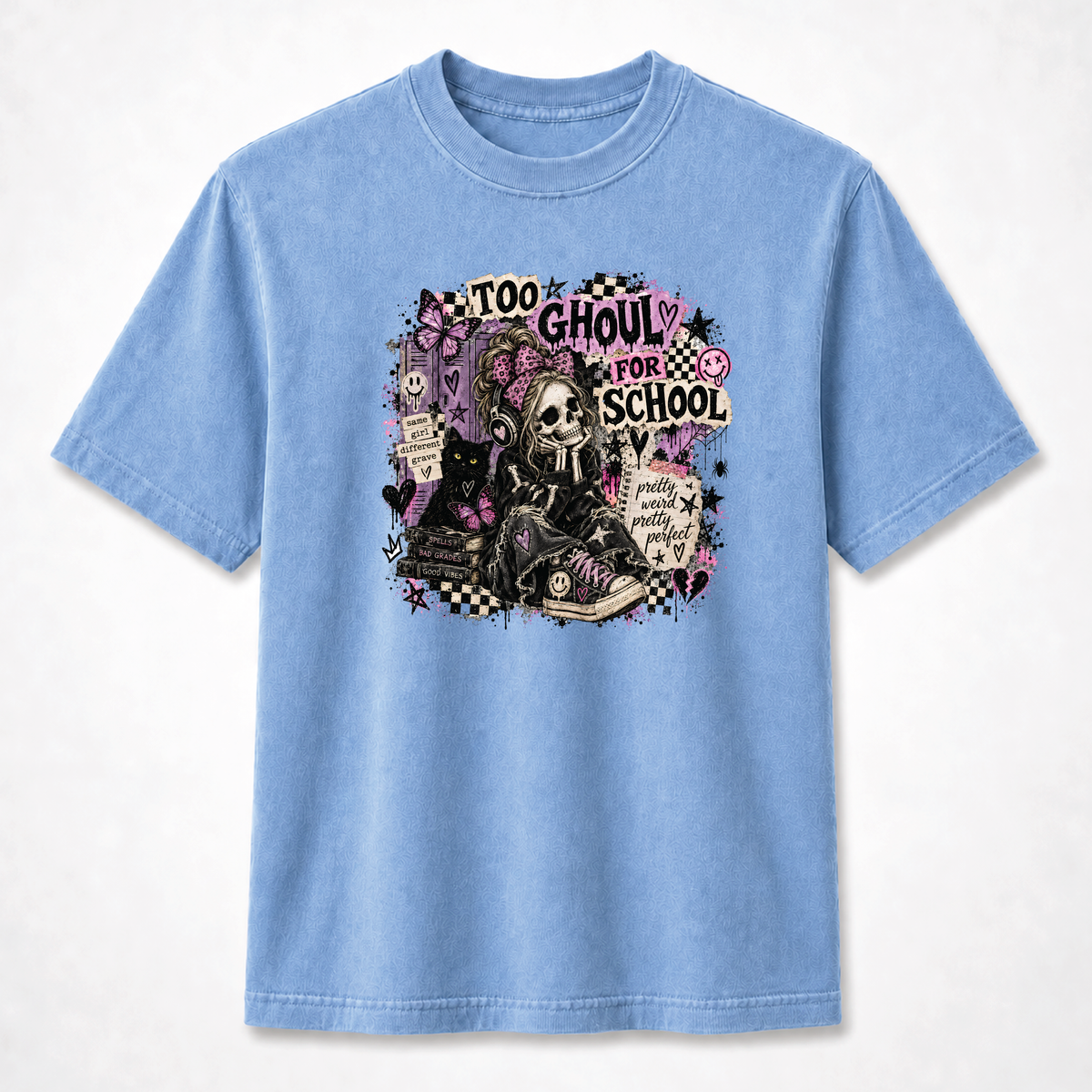 Too Ghouly for School Gothic Skeleton Girl Graphic Tee