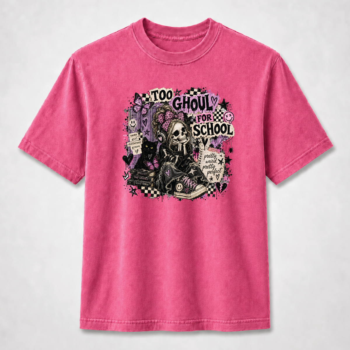 Too Ghouly for School Gothic Skeleton Girl Graphic Tee