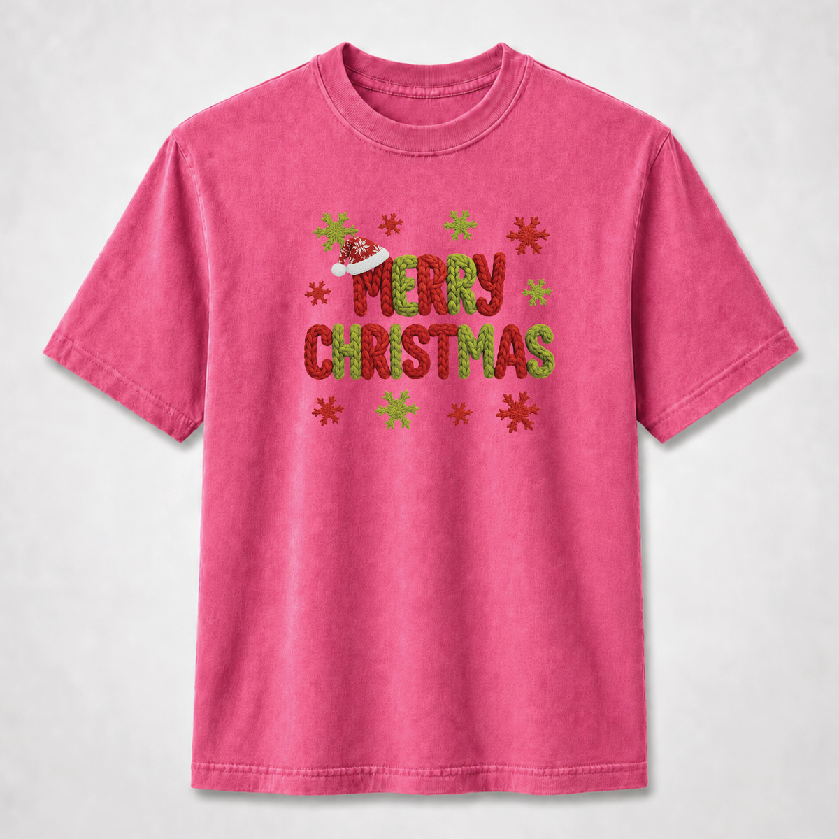 Merry Christmas Knitted Lettering Holiday Graphic Tee