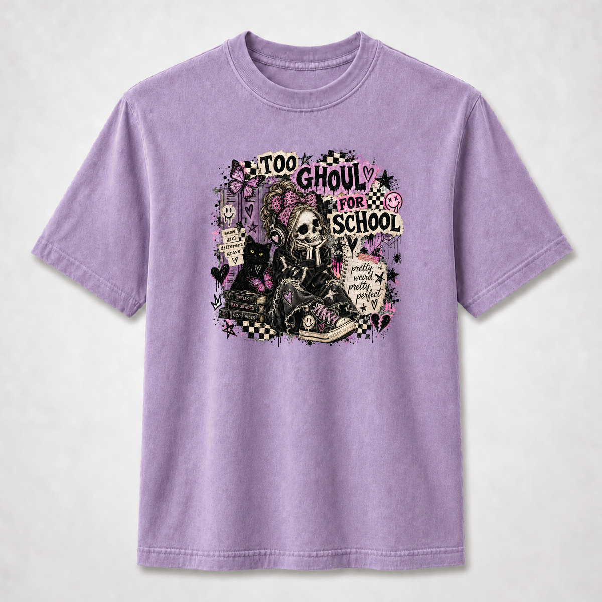 Too Ghouly for School Gothic Skeleton Girl Graphic Tee