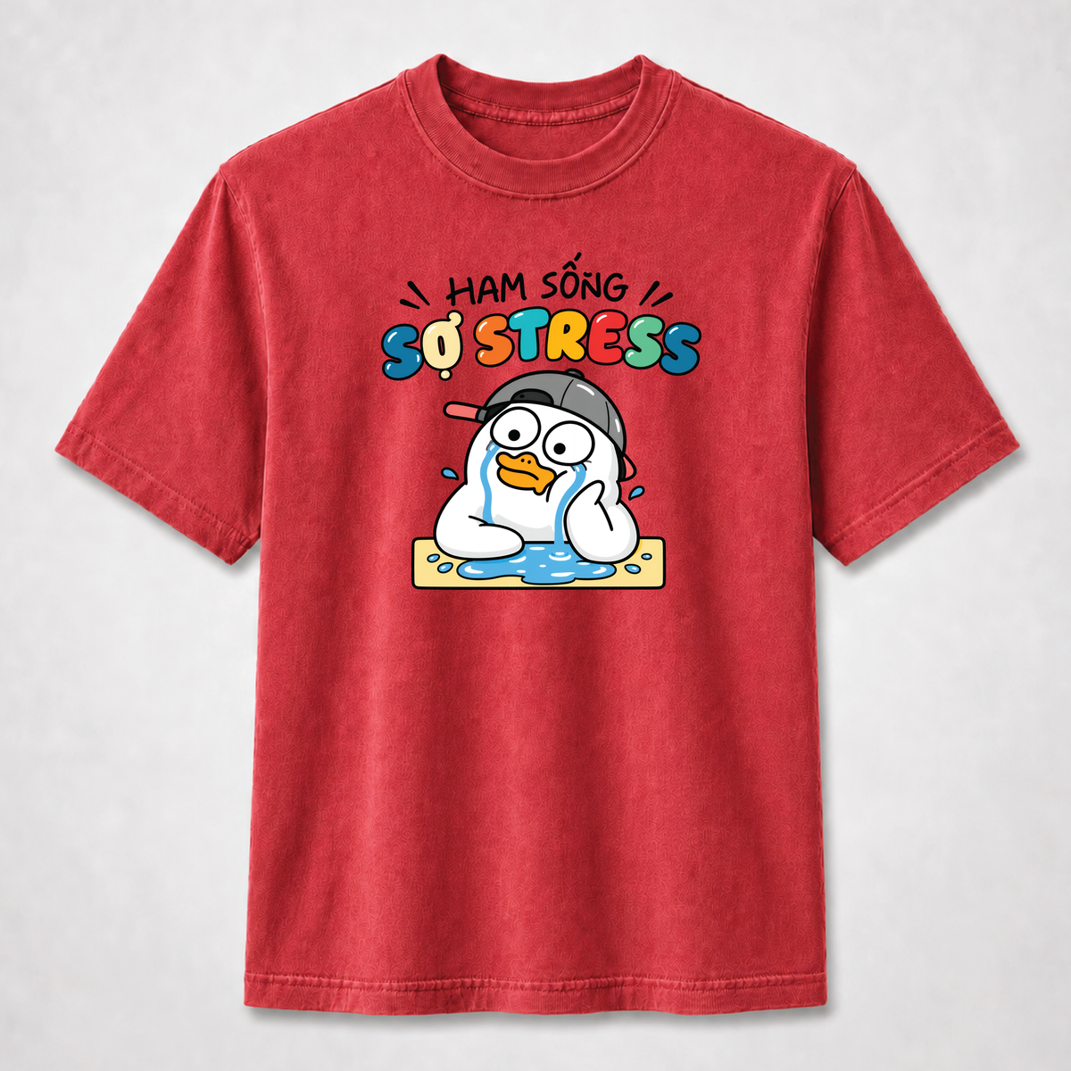 Ham Sống Sợ Stress Funny Crying Duck Graphic Tee