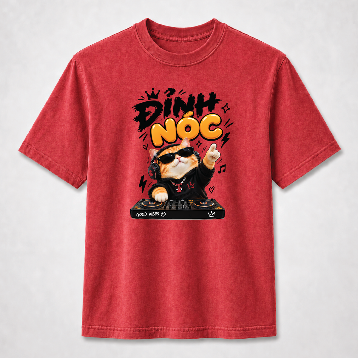 Đỉnh Nóc Retro DJ Cat Vietnamese Graphic Tee