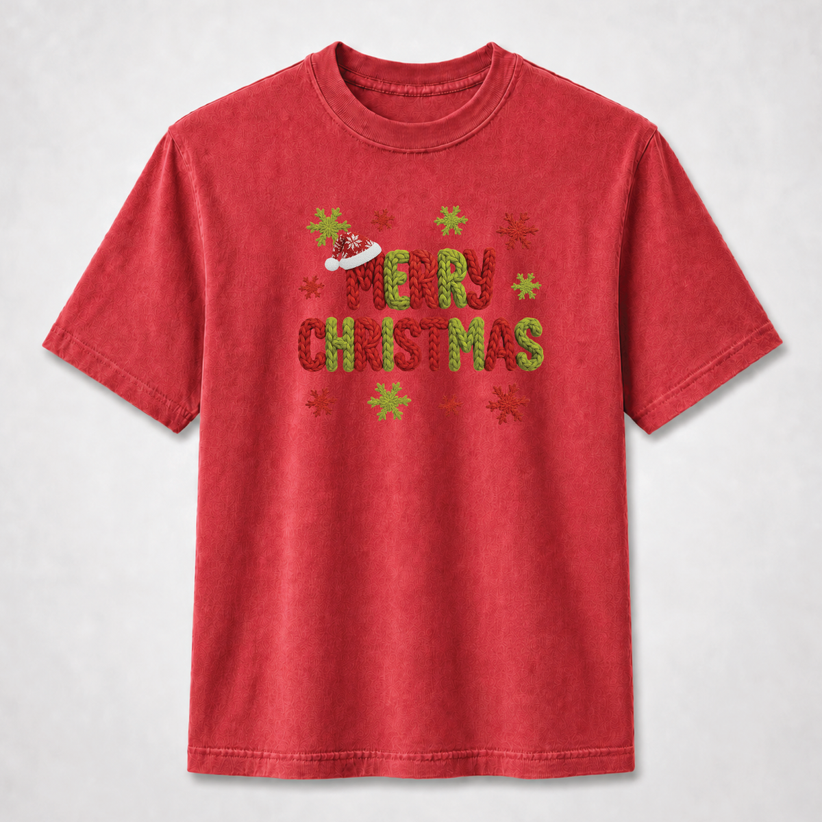 Merry Christmas Knitted Lettering Holiday Graphic Tee