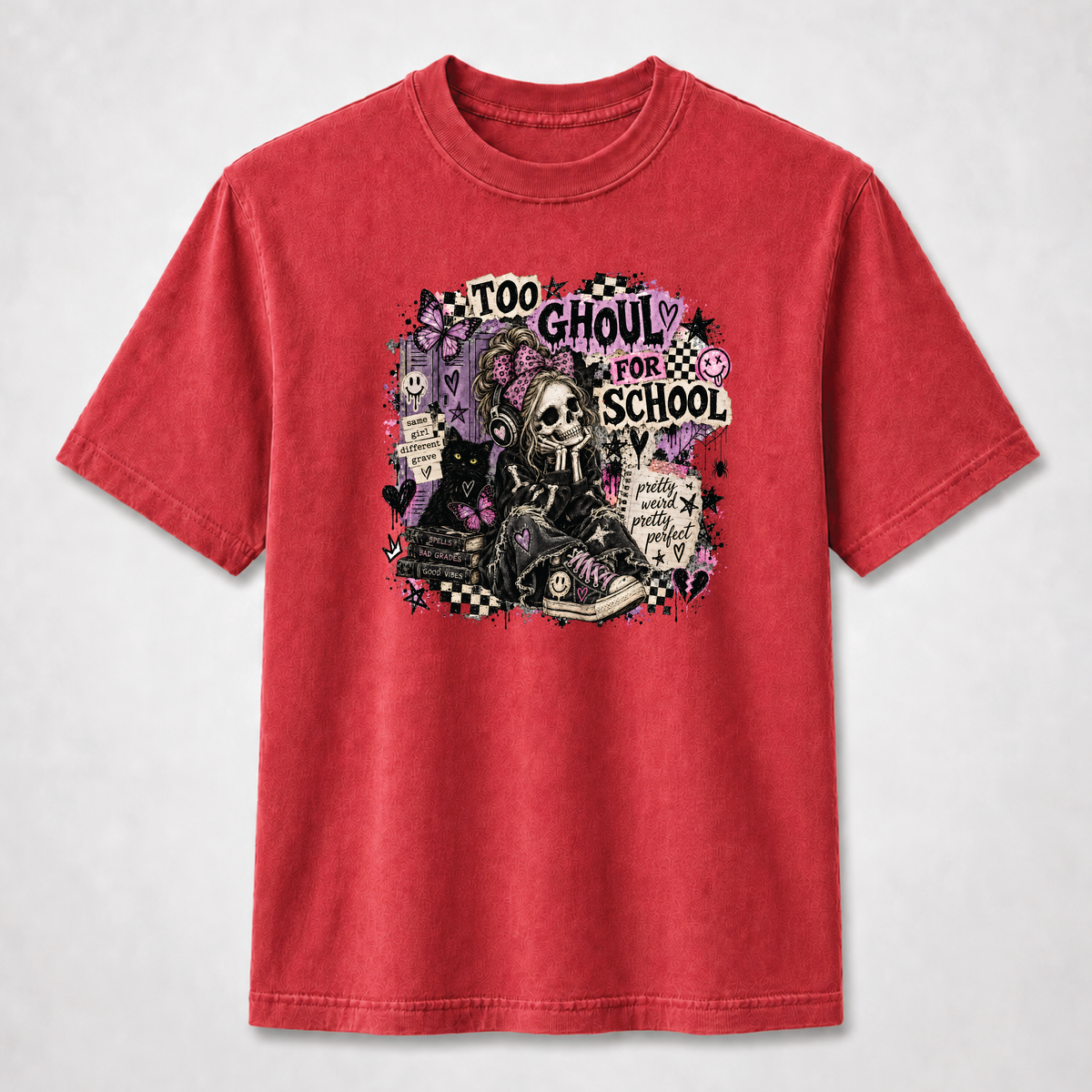 Too Ghouly for School Gothic Skeleton Girl Graphic Tee