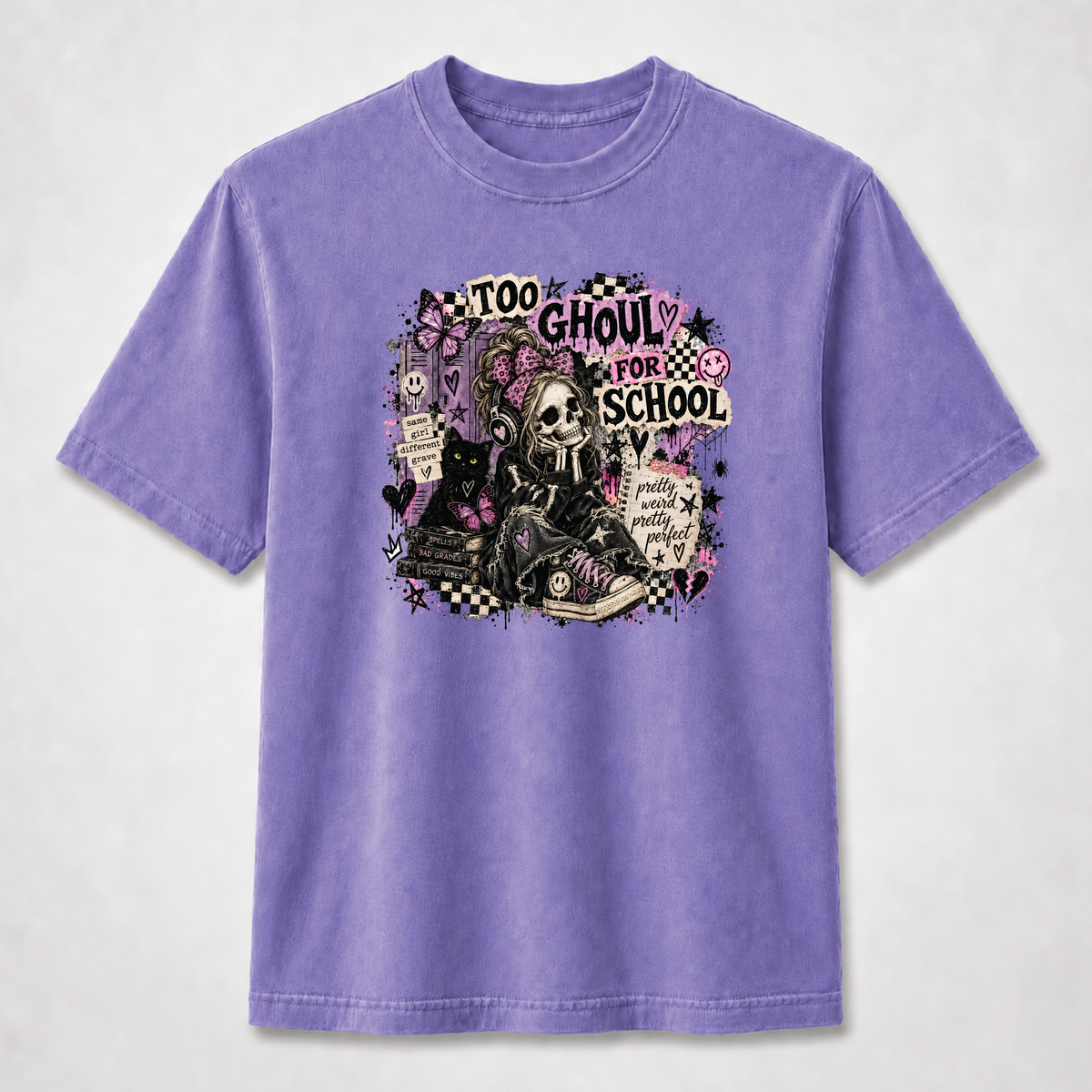 Too Ghouly for School Gothic Skeleton Girl Graphic Tee