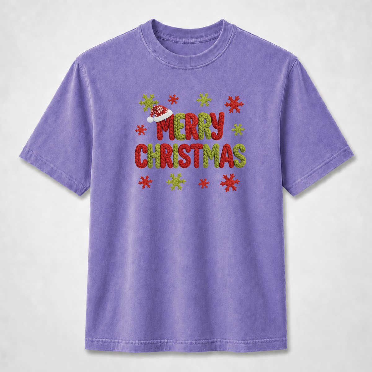 Merry Christmas Knitted Lettering Holiday Graphic Tee