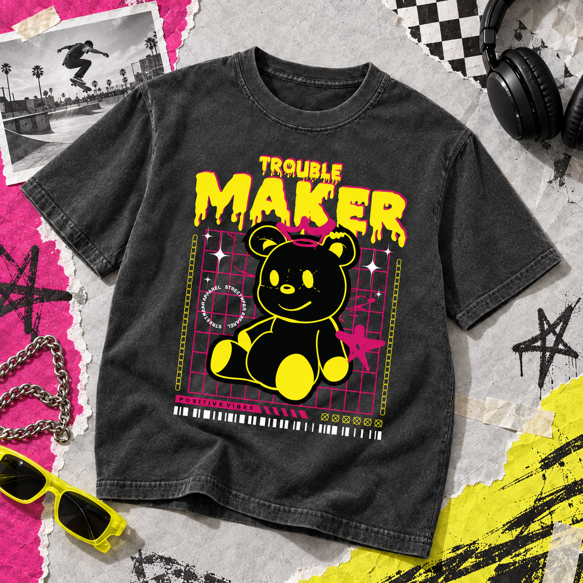 Trouble Maker Teddy Bear Streetwear Graphic Tee