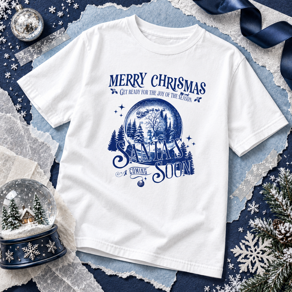 Santa’s Coming Soon Snow Globe Christmas Graphic Tee