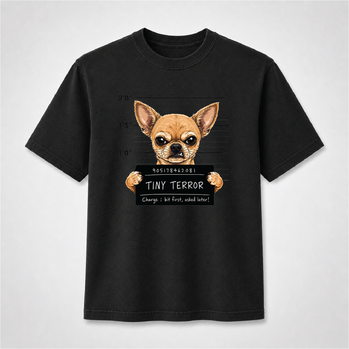 Tiny Terror Funny Chihuahua Mugshot Graphic Tee