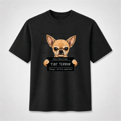 Tiny Terror Funny Chihuahua Mugshot Graphic Tee