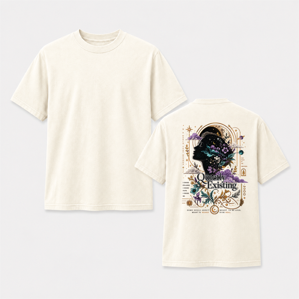 Quietly Existing Celestial Floral Back Print Graphic Tee