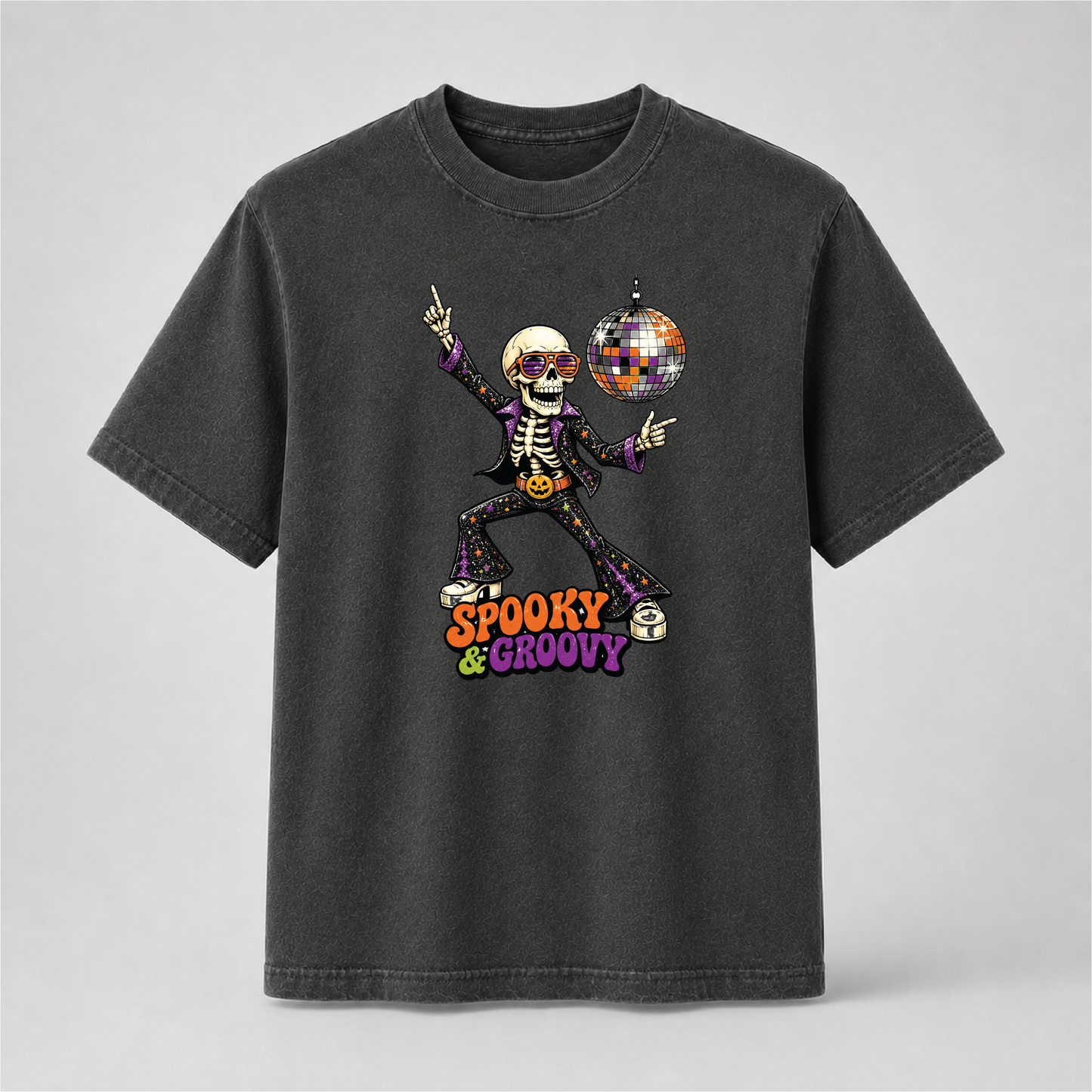 Spooky & Groovy Disco Skeleton Halloween T-Shirt