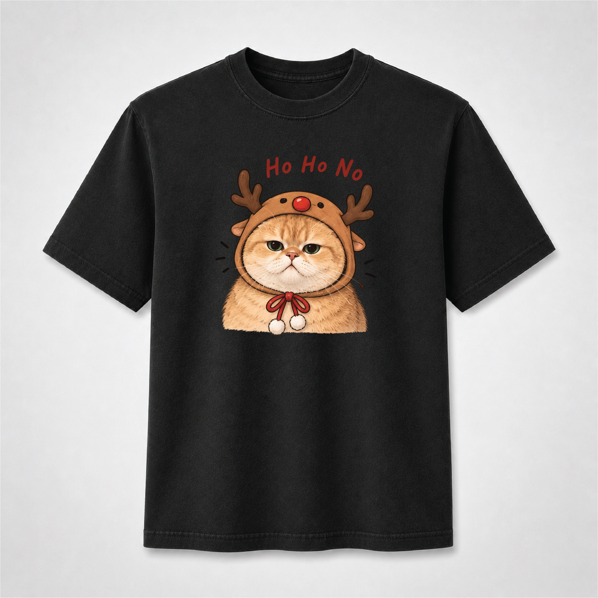 Ho Ho No Grumpy Reindeer Cat Christmas Graphic Tee
