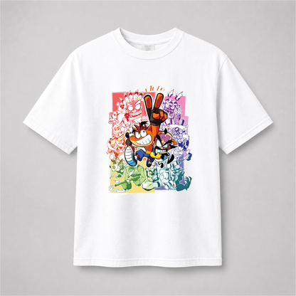 Retro Gaming Adventure Graphic Tee – Colorful Cartoon Gamer Shirt