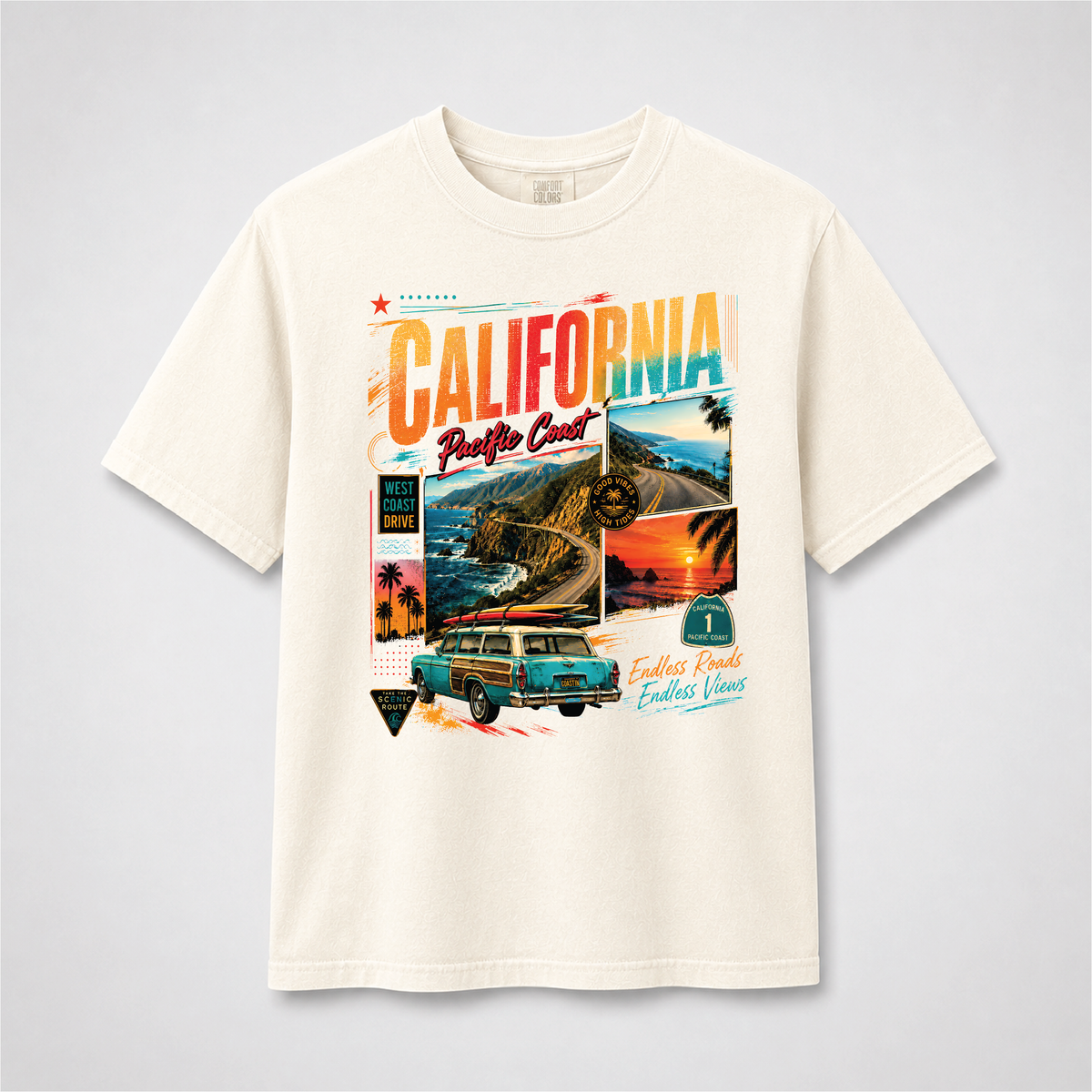 California Pacific Coast Highway Retro Travel Graphic Tee