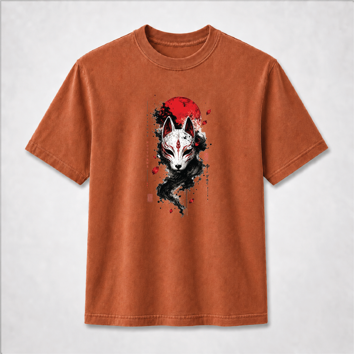 Kitsune Nocturne Red Moon Fox Mask Graphic Tee