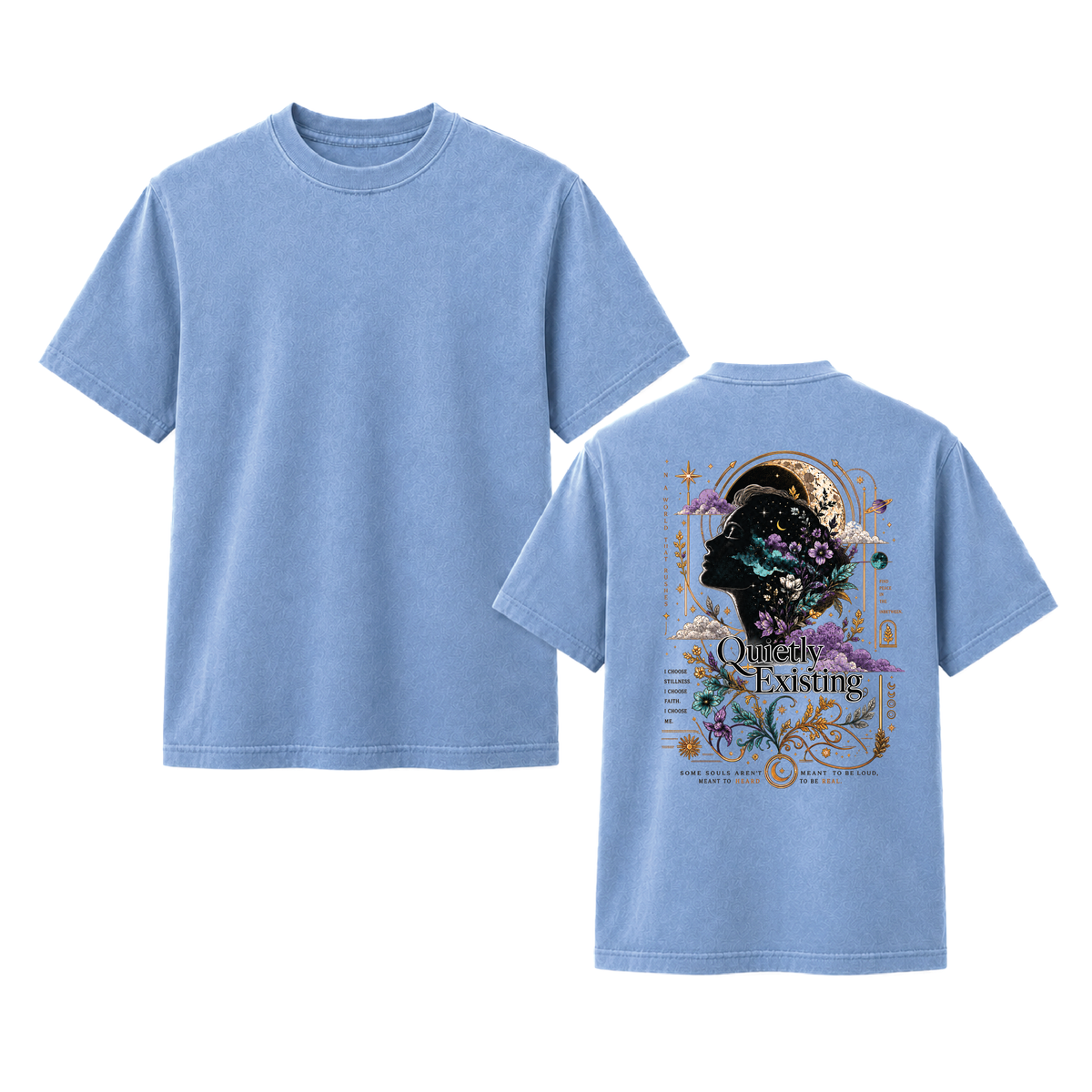 Quietly Existing Celestial Floral Back Print Graphic Tee