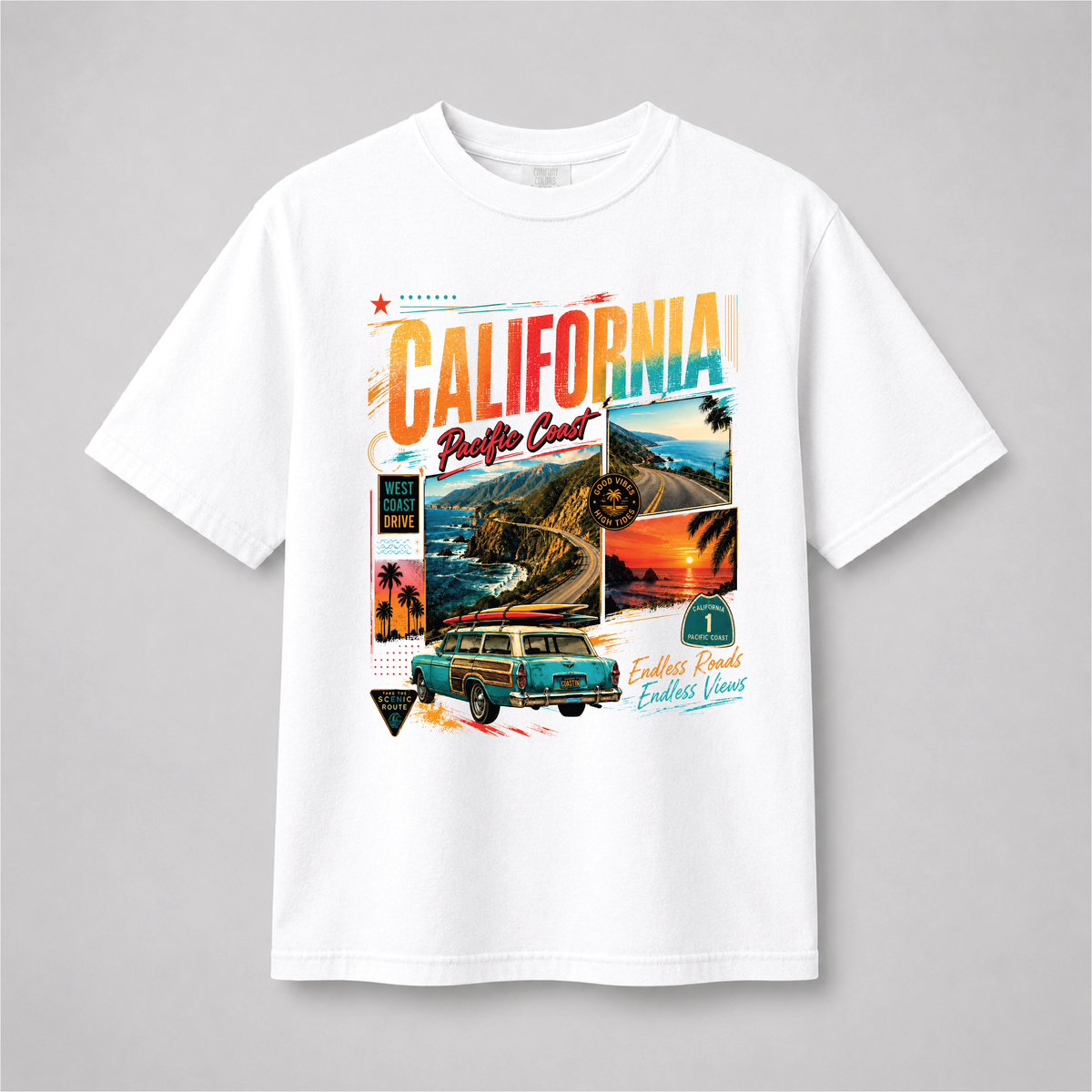 California Pacific Coast Highway Retro Travel Graphic Tee