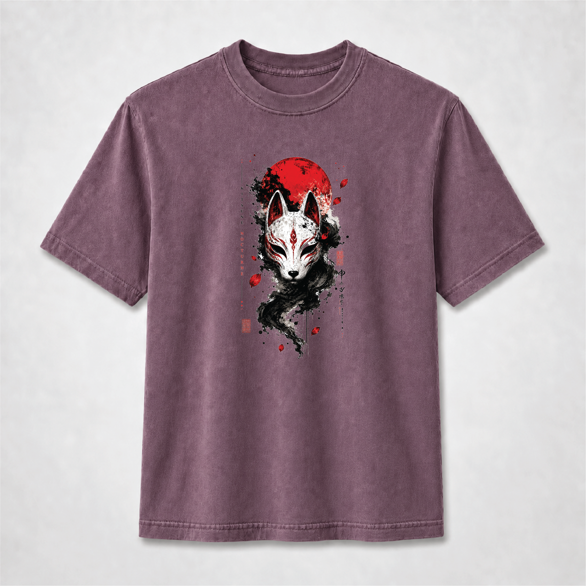 Kitsune Nocturne Red Moon Fox Mask Graphic Tee