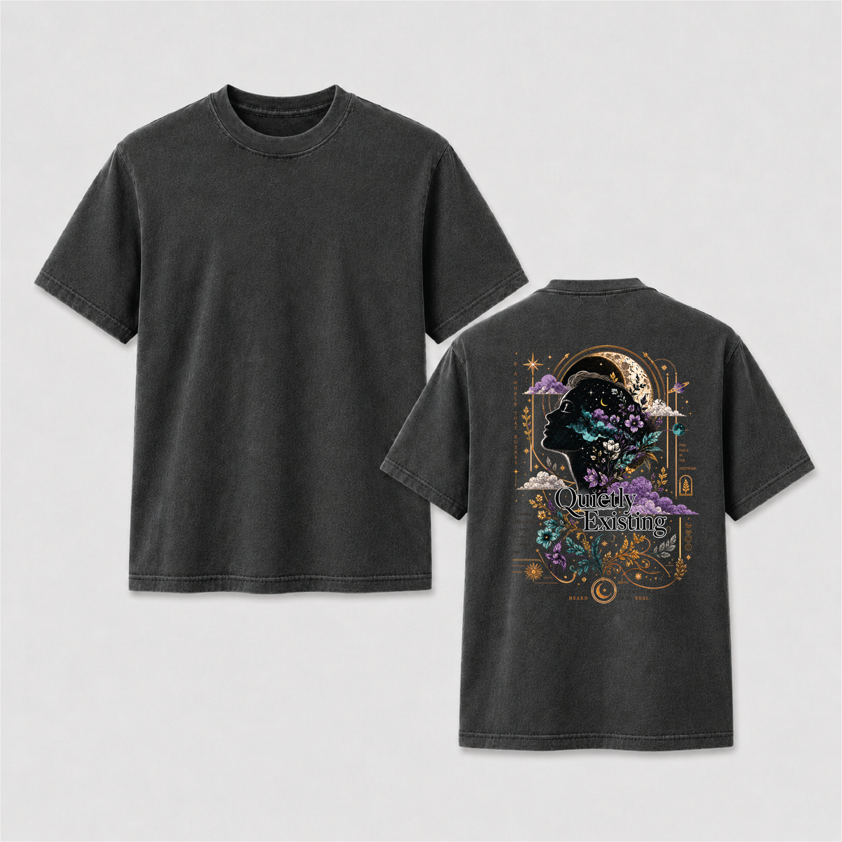 Quietly Existing Celestial Floral Back Print Graphic Tee