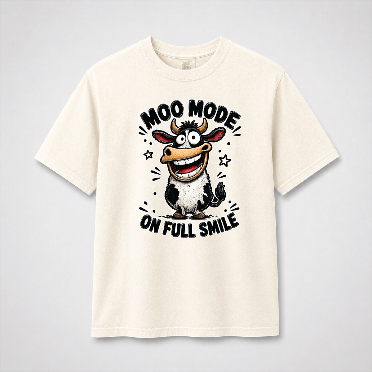 Moo Mode On Funny Smiling Cow Graphic Tee