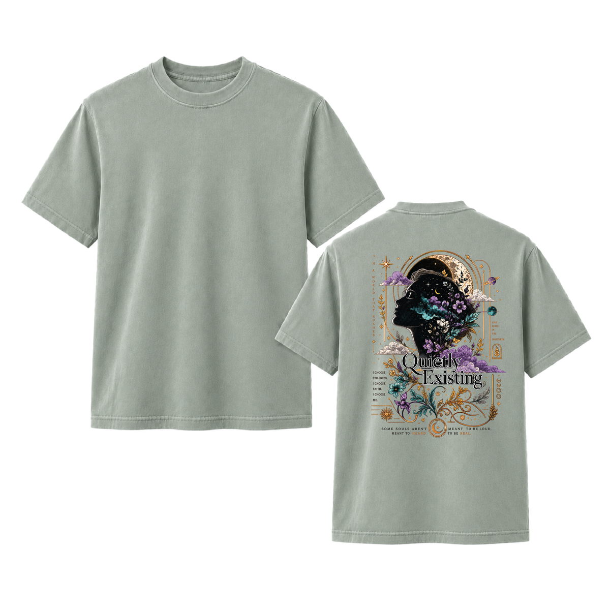 Quietly Existing Celestial Floral Back Print Graphic Tee
