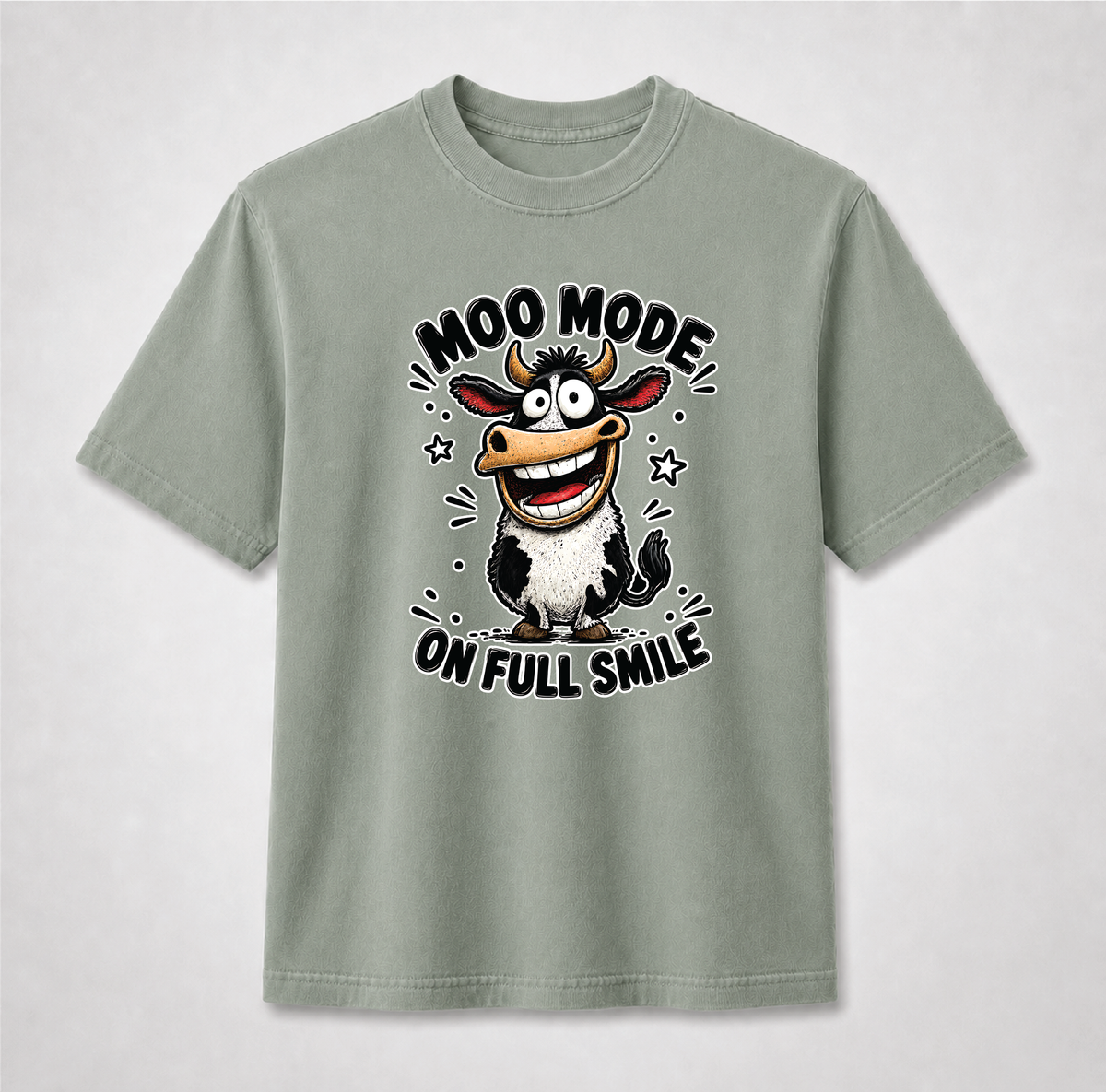 Moo Mode On Funny Smiling Cow Graphic Tee