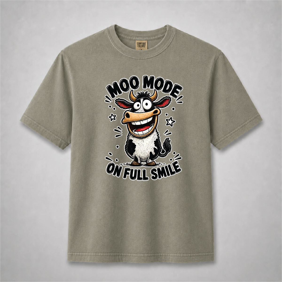 Moo Mode On Funny Smiling Cow Graphic Tee
