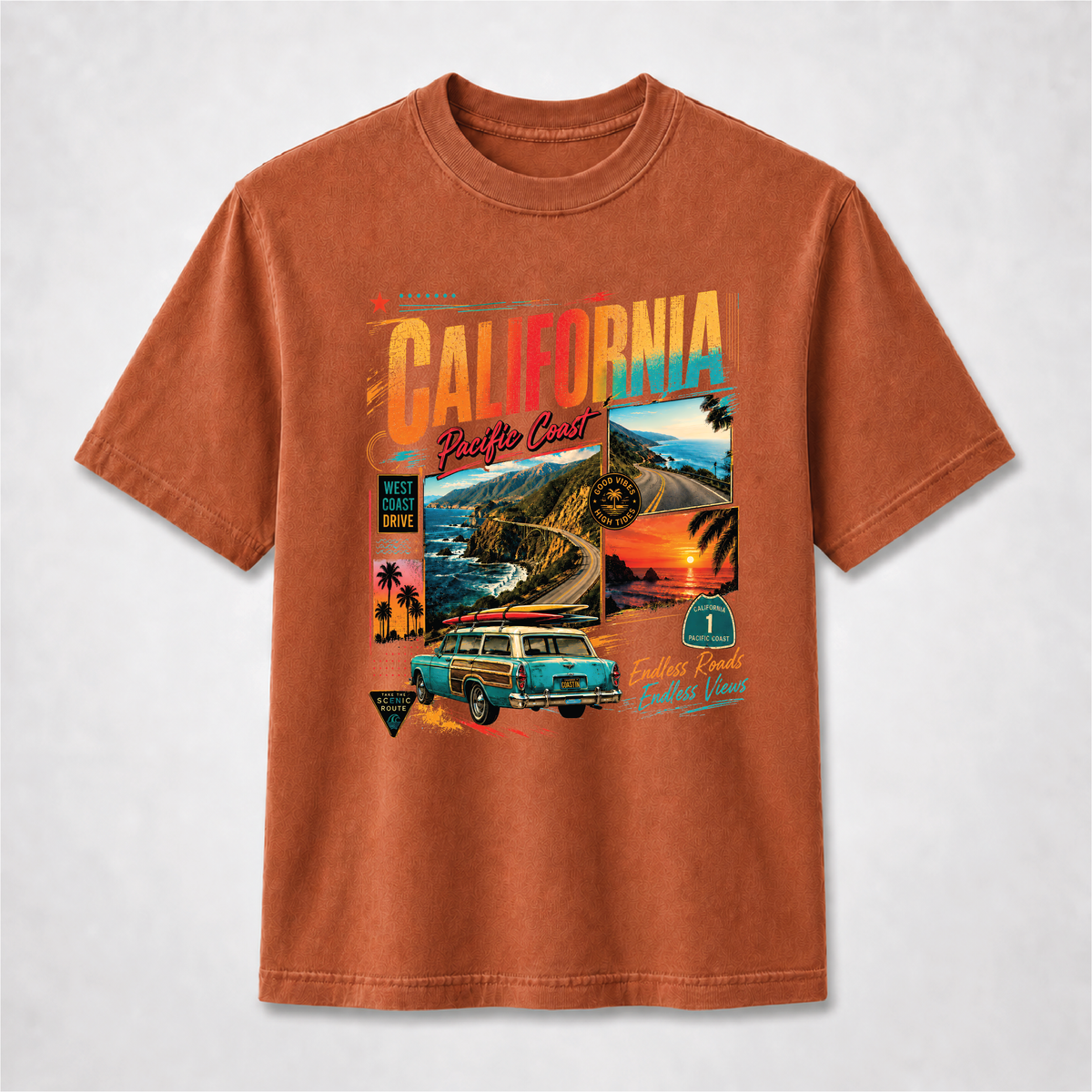 California Pacific Coast Highway Retro Travel Graphic Tee