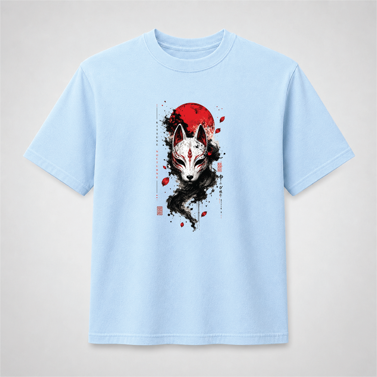 Kitsune Nocturne Red Moon Fox Mask Graphic Tee