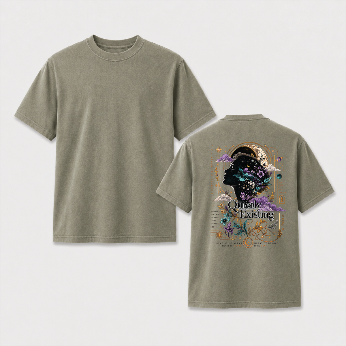 Quietly Existing Celestial Floral Back Print Graphic Tee