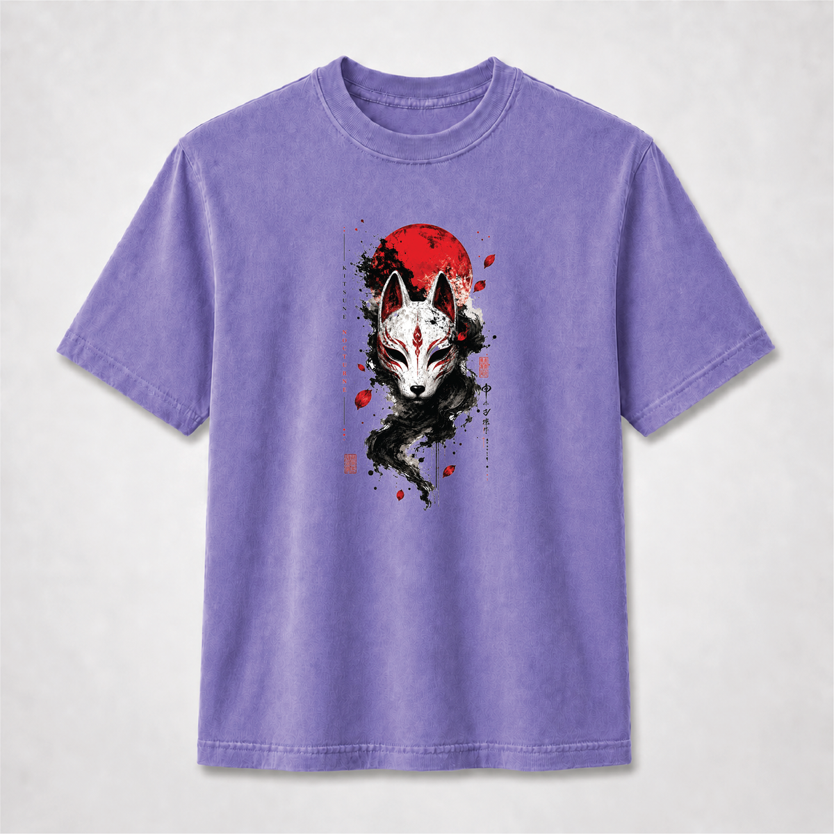 Kitsune Nocturne Red Moon Fox Mask Graphic Tee