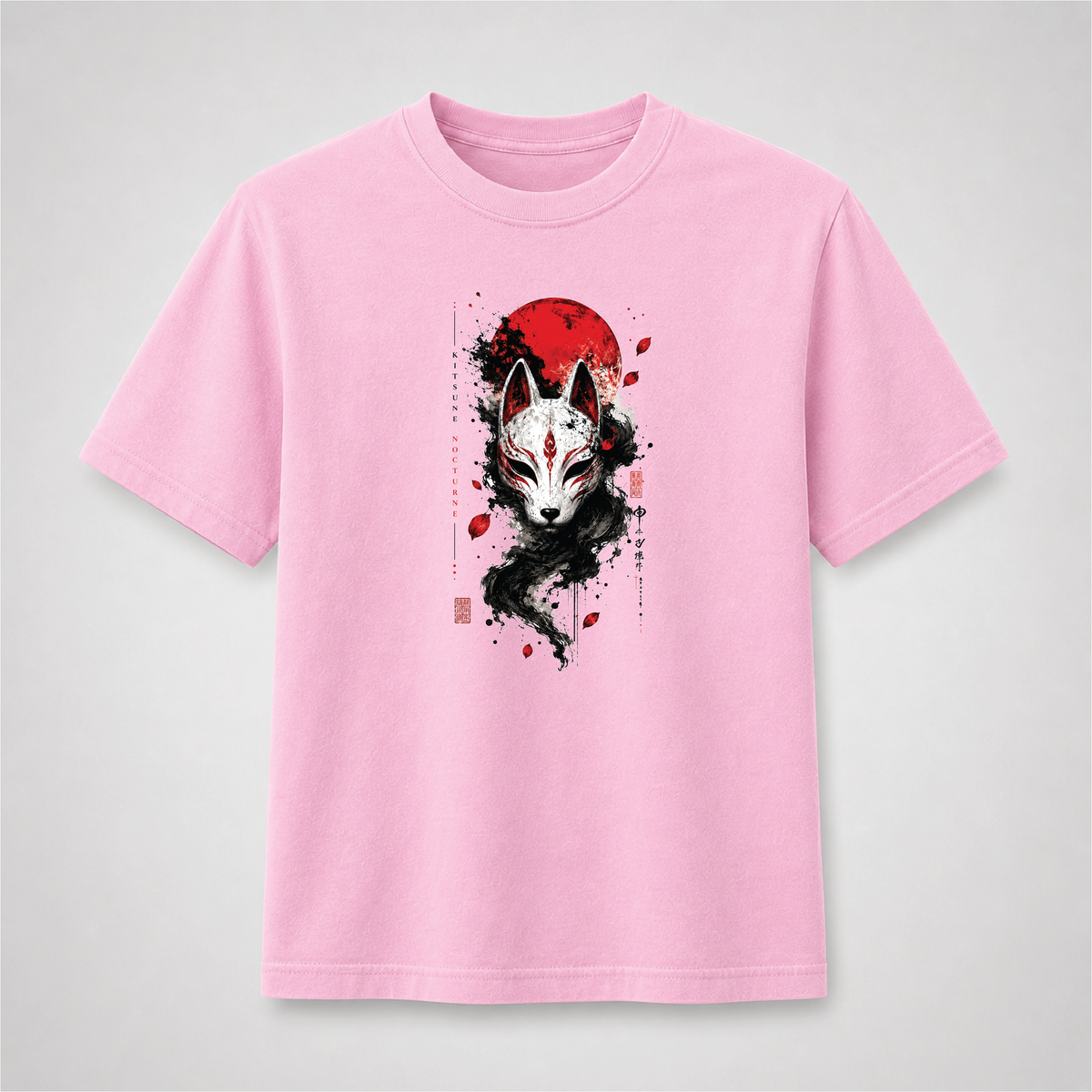 Kitsune Nocturne Red Moon Fox Mask Graphic Tee