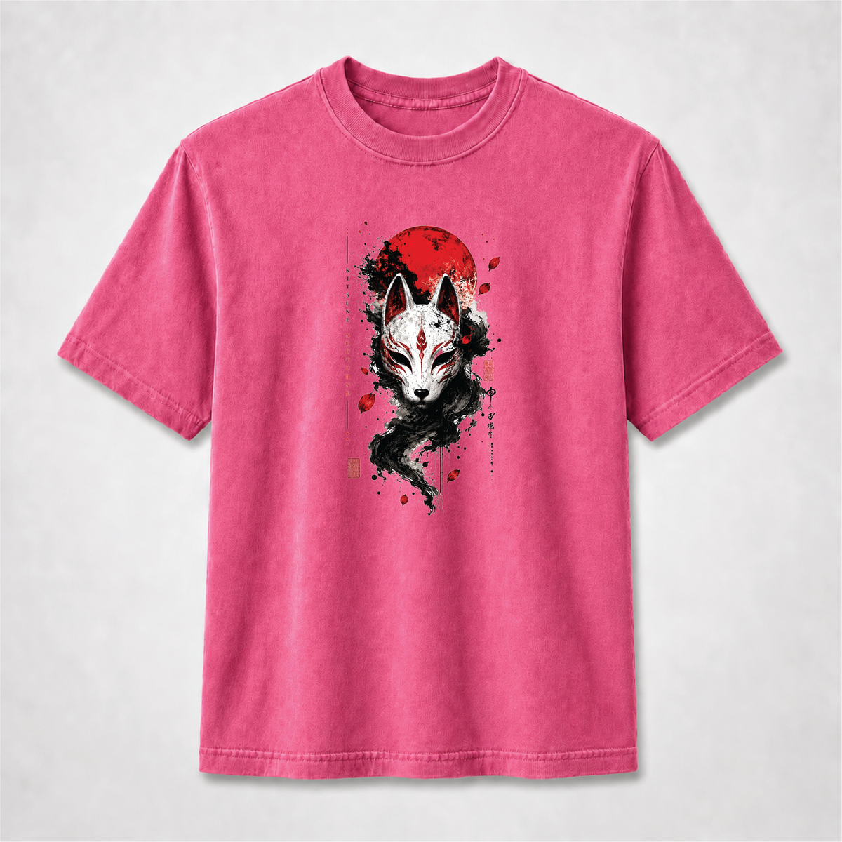 Kitsune Nocturne Red Moon Fox Mask Graphic Tee