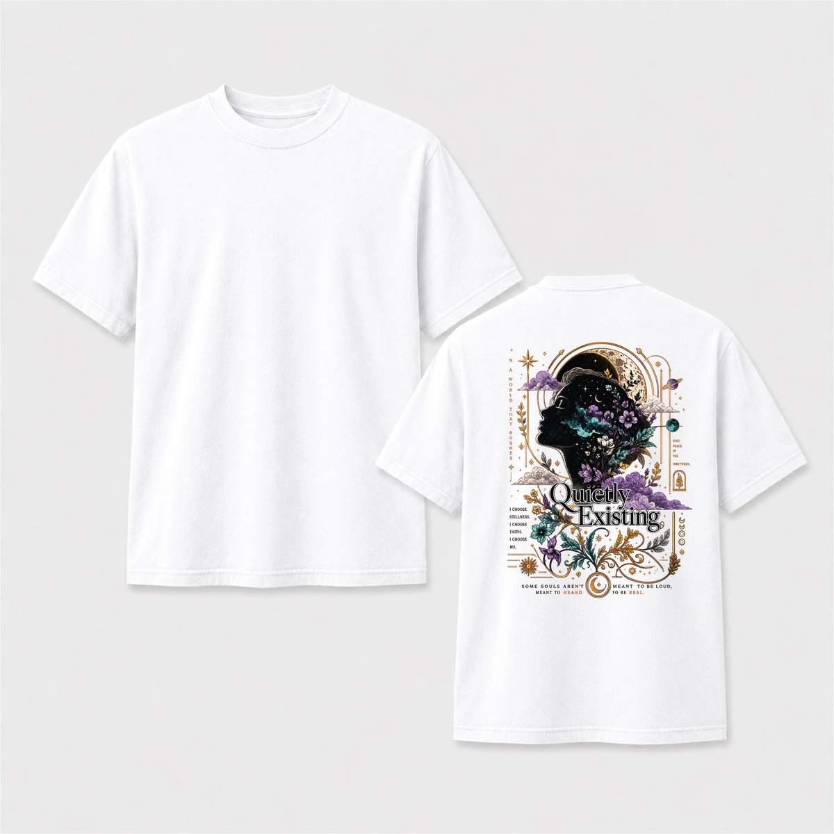 Quietly Existing Celestial Floral Back Print Graphic Tee