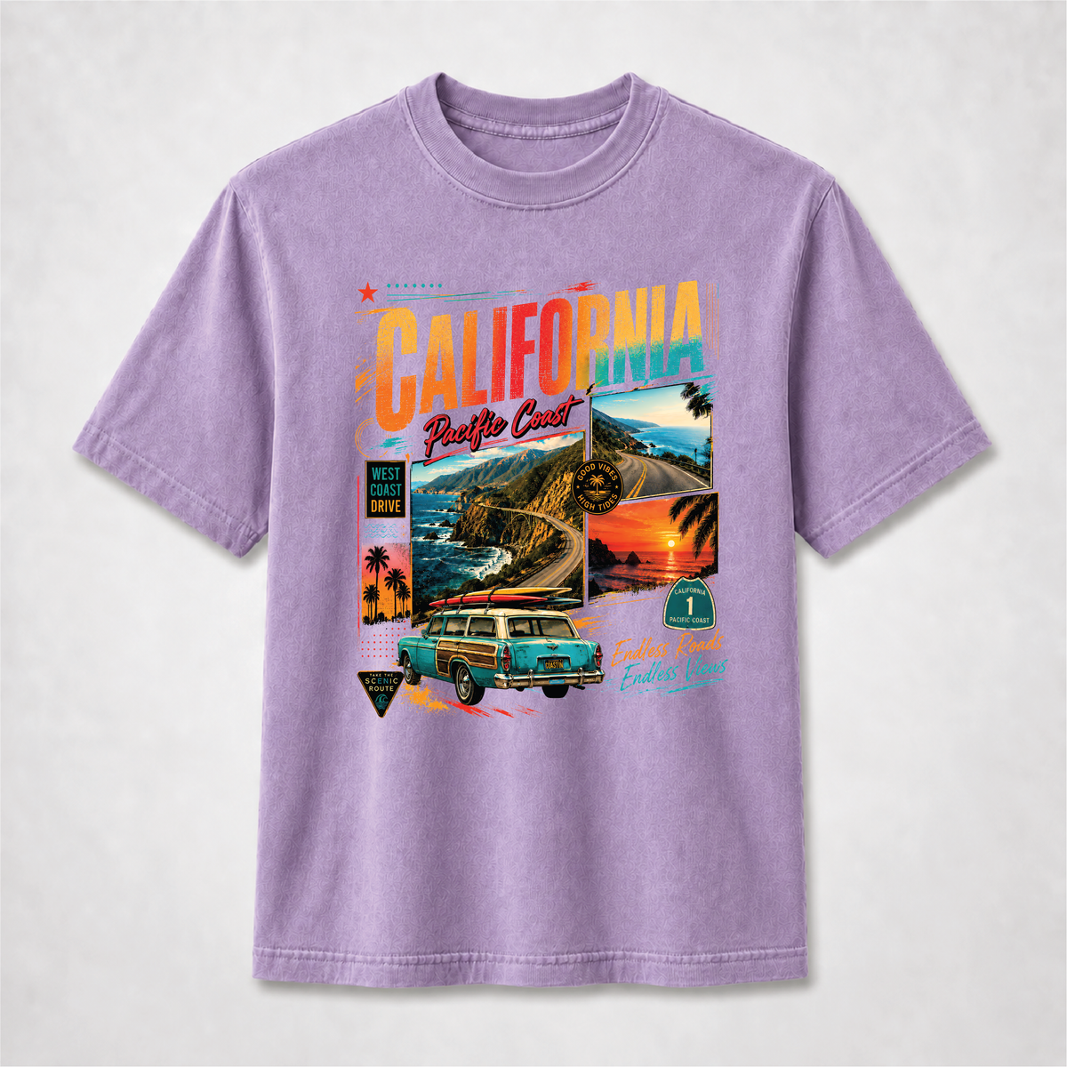 California Pacific Coast Highway Retro Travel Graphic Tee
