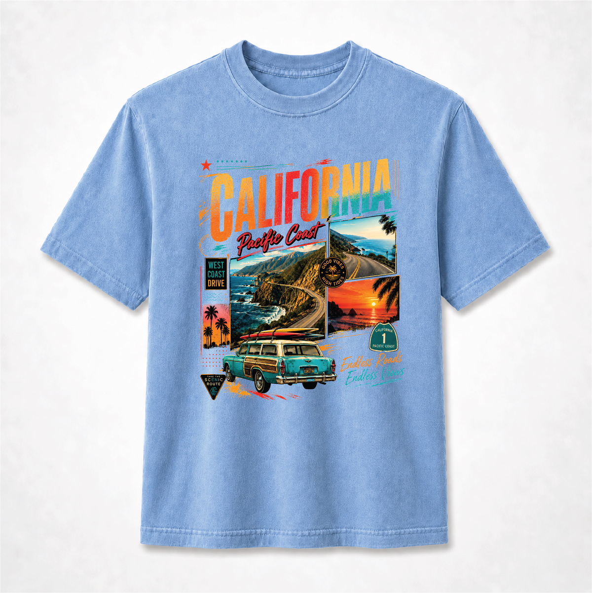 California Pacific Coast Highway Retro Travel Graphic Tee