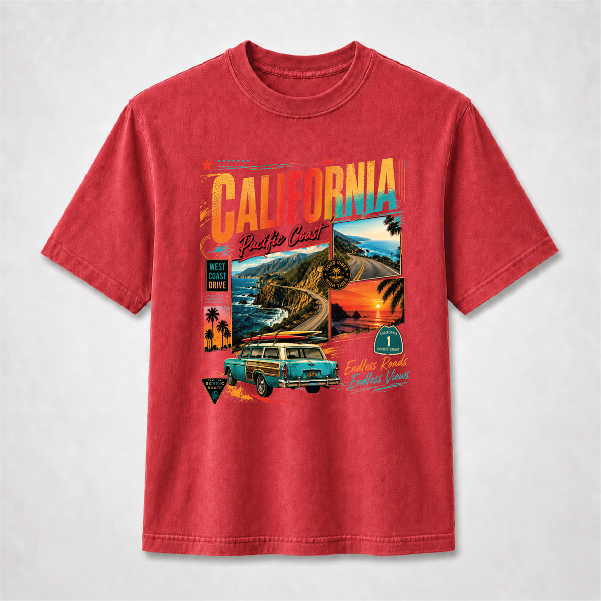 California Pacific Coast Highway Retro Travel Graphic Tee