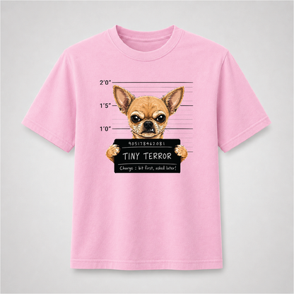 Tiny Terror Funny Chihuahua Mugshot Graphic Tee