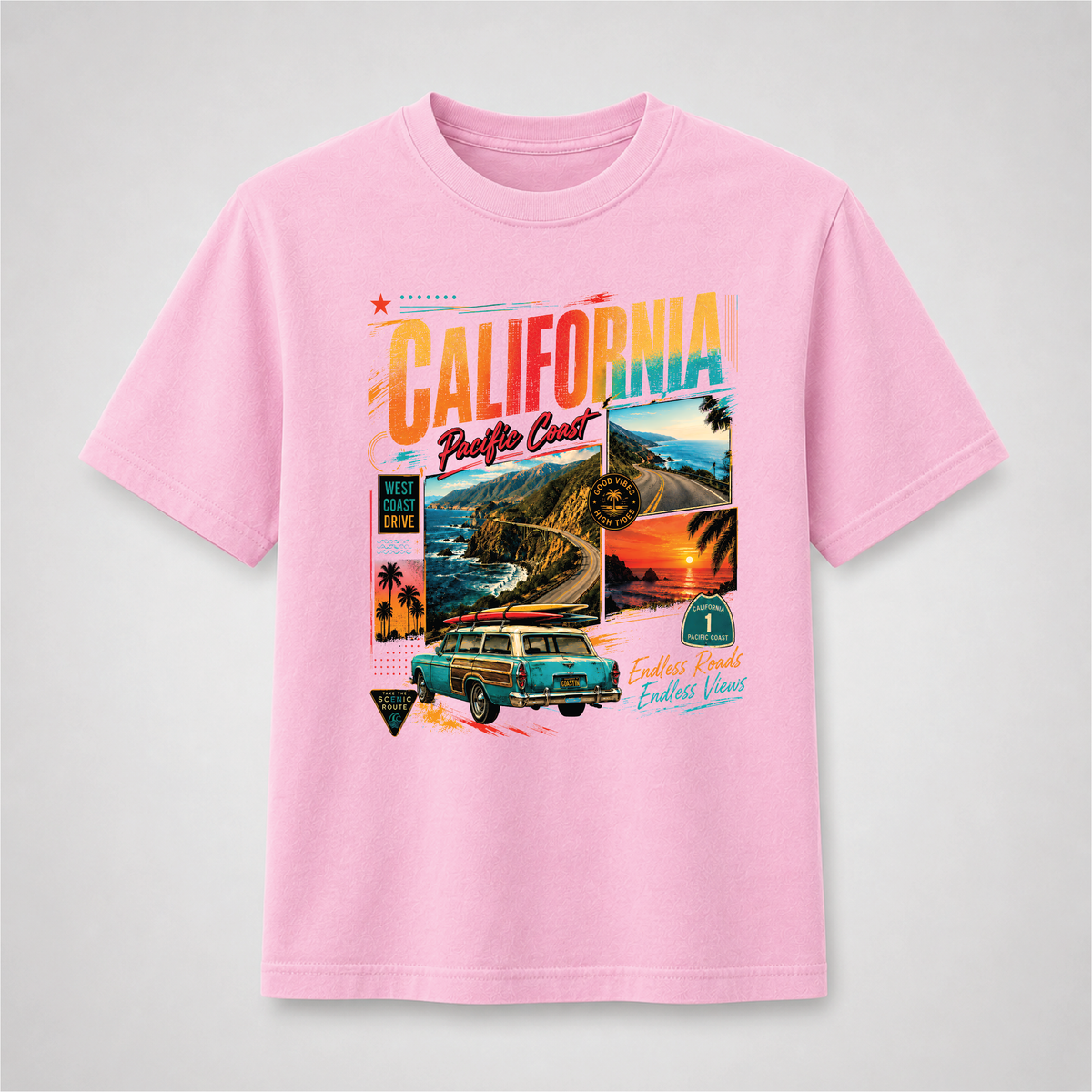 California Pacific Coast Highway Retro Travel Graphic Tee