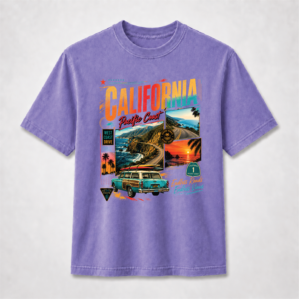 California Pacific Coast Highway Retro Travel Graphic Tee