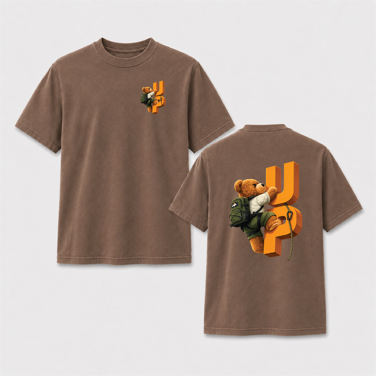 Climbing Teddy Bear “UP” Front & Back Graphic Tee