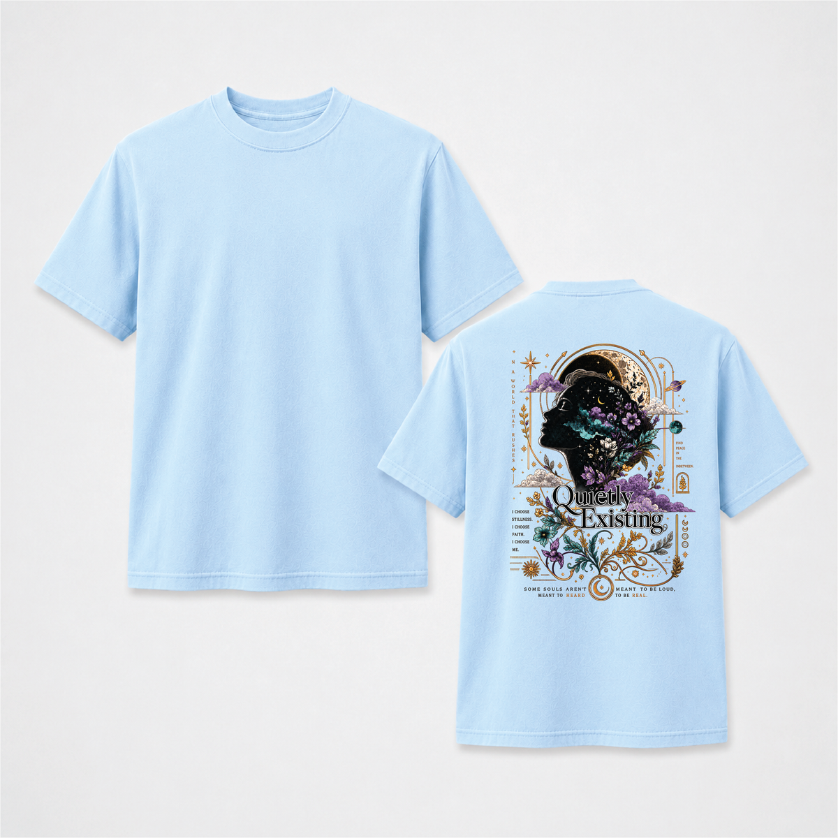 Quietly Existing Celestial Floral Back Print Graphic Tee
